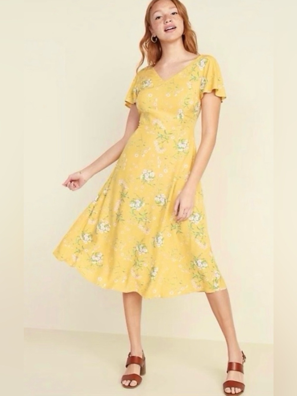 EUC Old Navy Fit & Flare V-Neck Midi Dress